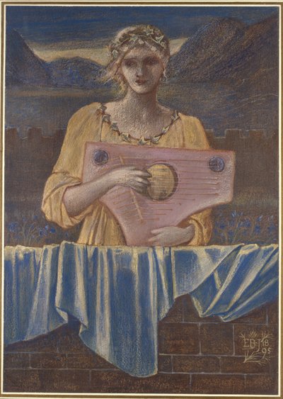 Studie einer Frau mit einem Musikinstrument, 1895 von Edward Burne Jones